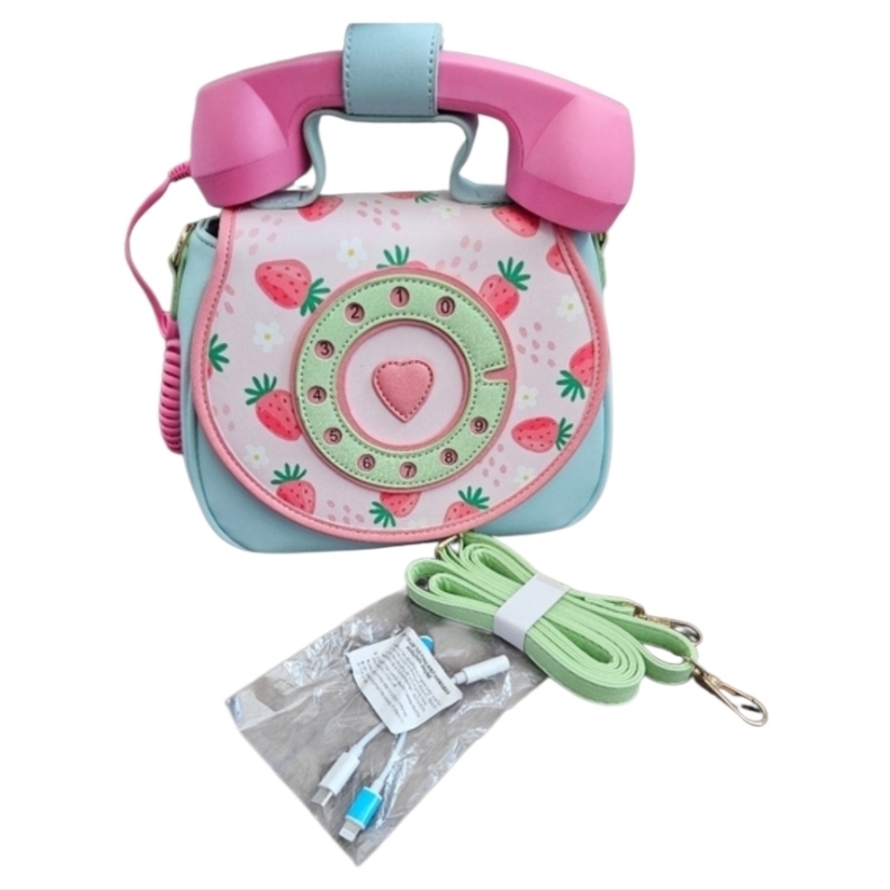 NWT Retro Rotary Phone Working Handbag + Strap & iPhone Android Adapters